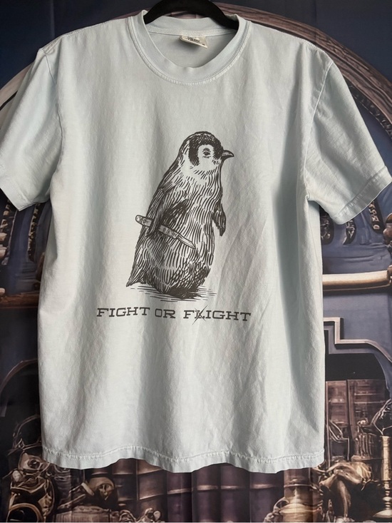 Comfort Colors Tops - Light Blue Penguin Graphic Tee - 'Fight or Flight'